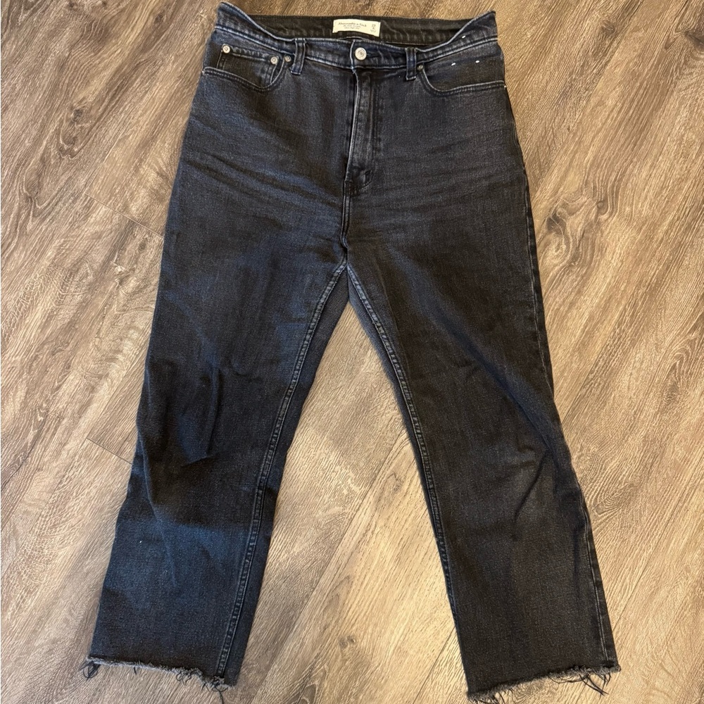 Abercrombie and Fitch Black Denim Jeans with Raw Hem